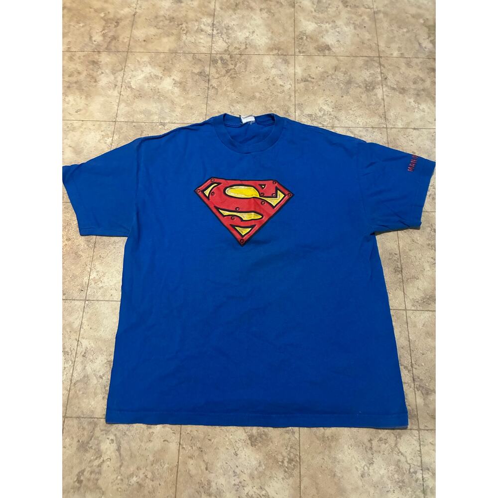 Retro Superman T-Shirt Y2K Blue Man of Steel Size XL
